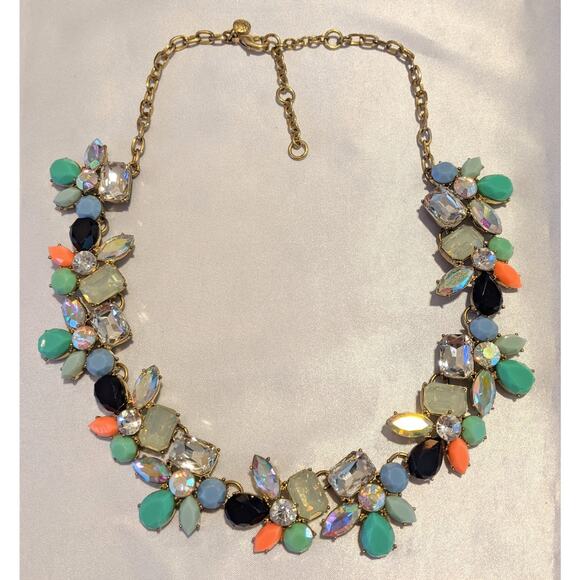 J.Crew Crystal Petal Party Statement Necklace 16"-19" Shimmery Floral STUNNING - Picture 1 of 13